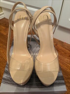 Jennifer Lopez Nude Heeled Sandals with Clear Straps